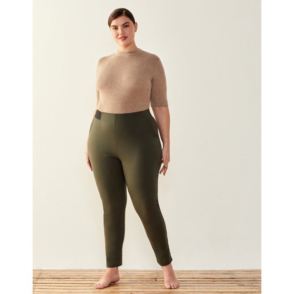 ADAY Dial it Down High Rise Slim Ankle Leg Career Pants Moss Olive Green XL